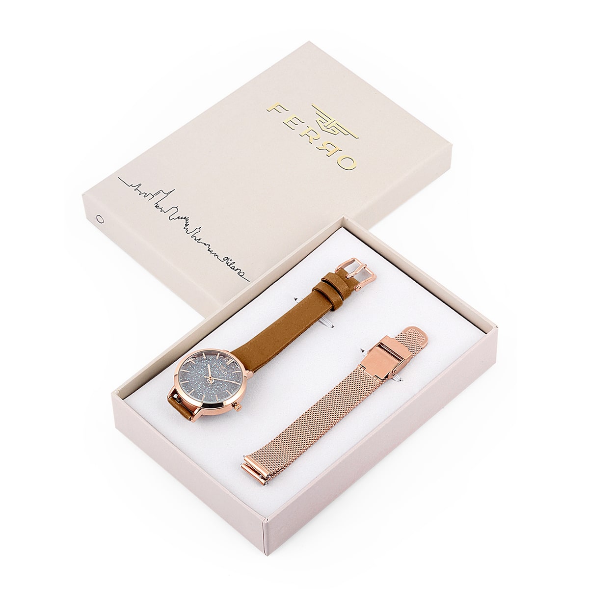 SET MONTRE FEMME CUIR-ACIER